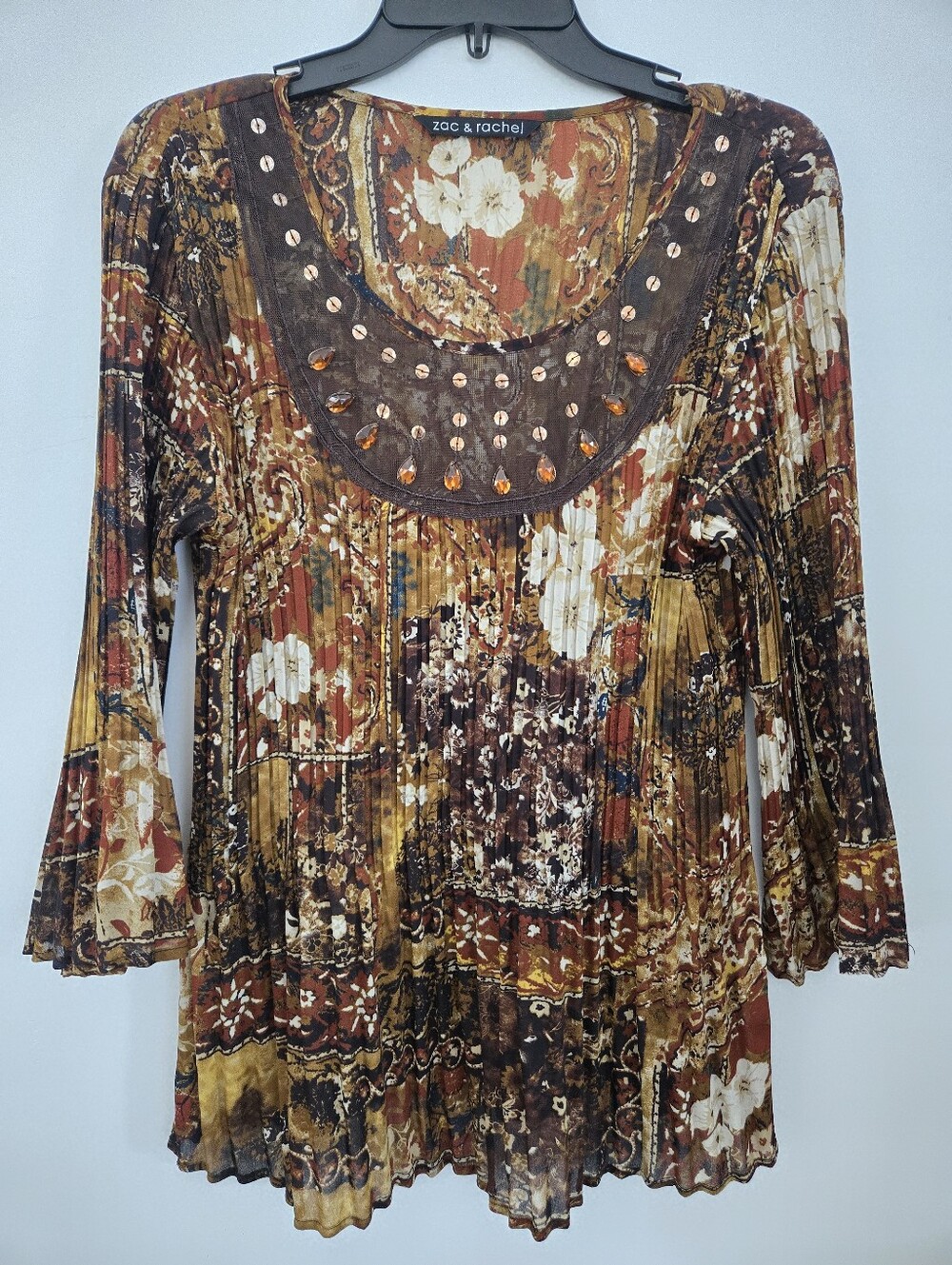 Zac & Rachel Bohemian Whimsigoth pressed plissé pleat floral blouse. Size Medium